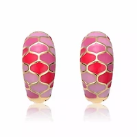 Lab Created 14K Gold Plated with Pink Enamel Sunset Stained Glass Snake Scale Hoop Earrings For Teens