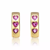 Lab Created 14K Gold Plated with Heart Pink Cubic Zirconia Triple Stone Round Hoop Earrings for Kids/Teens