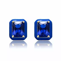 Lab Created 14K Gold Plated with Sapphire Blue Cubic Zirconia & Blue Enamel Stud Earrings