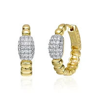 Lab Created 14K Gold Plated with Clear Cubic Zirconia Scalloped Hoop Earrings