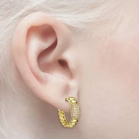 Lab Created 14K Gold Plated with Clear Cubic Zirconia Scalloped Hoop Earrings