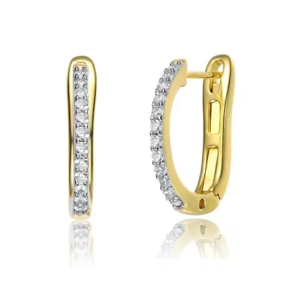 Lab Created 14K Gold Plated with Cubic Zirconia U-Shaped J-Hoop Latch Back Earrings
