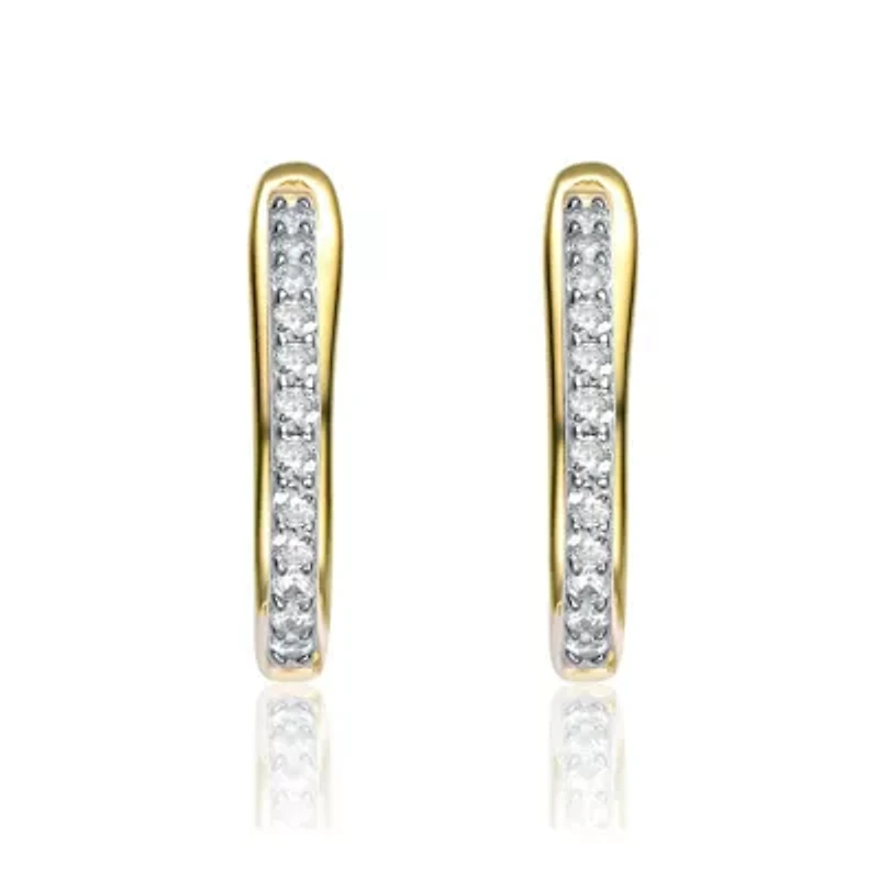 Lab Created 14K Gold Plated with Cubic Zirconia U-Shaped J-Hoop Latch Back Earrings