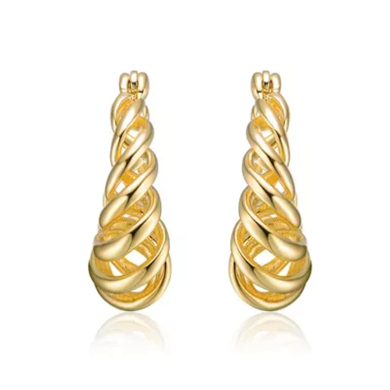Lab Created 14K Gold Plated Twisted Halo Hoop Earrings