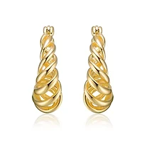 Lab Created 14K Gold Plated Twisted Halo Hoop Earrings