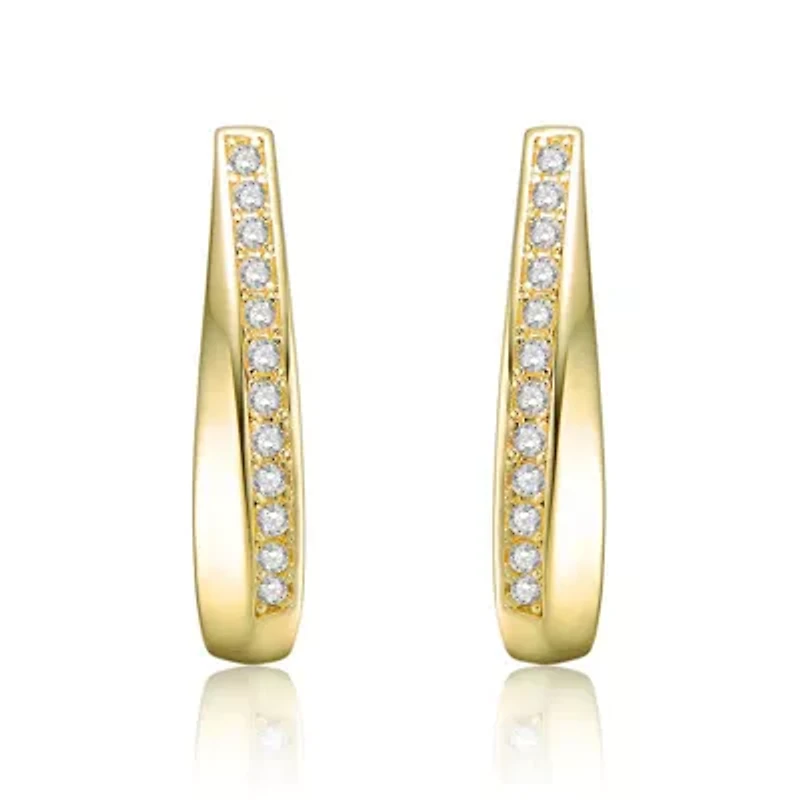 Lab Created 14K Gold Plated with Clear Cubic Zirconia U-Shaped Hoop Earrings