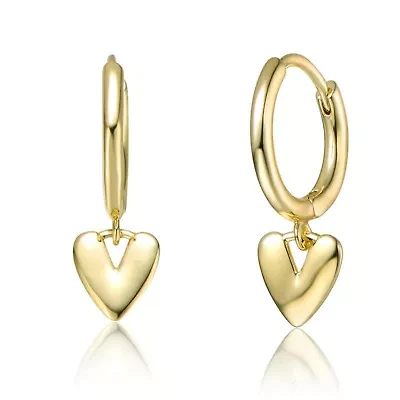 14K Gold Plated Heart Dangling Earrings for Teens