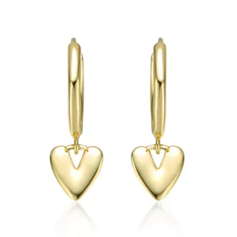 14K Gold Plated Heart Dangling Earrings for Teens