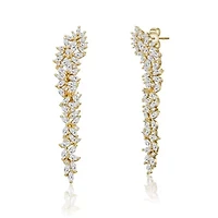 Lab Created 14K Gold Plated Cubic Zirconia Waterfall Cluster Linear Earrings