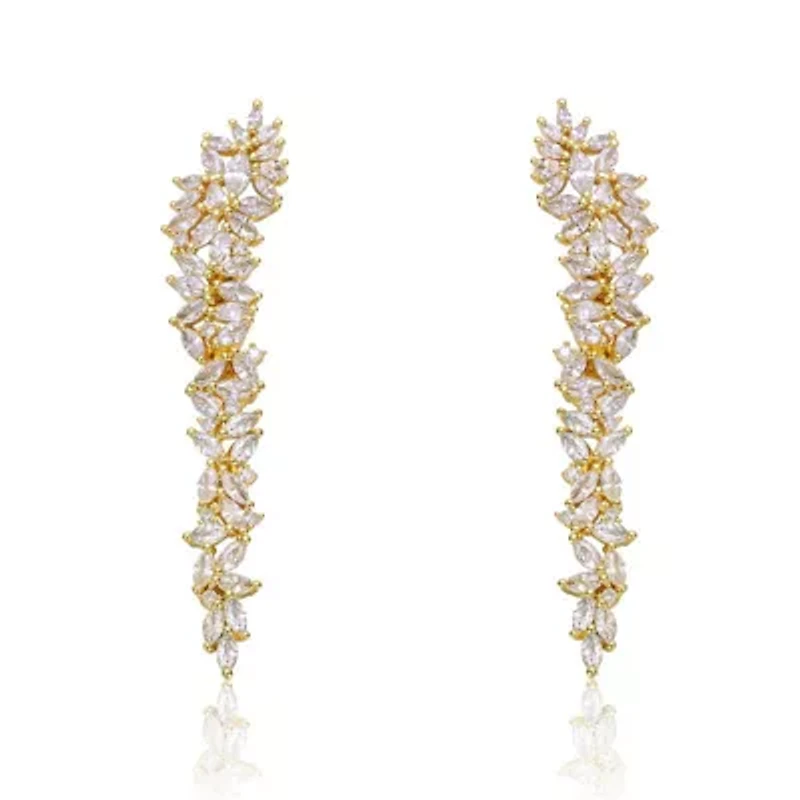 Lab Created 14K Gold Plated Cubic Zirconia Waterfall Cluster Linear Earrings