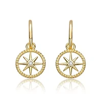 Lab Created 14K Gold Plated with Clear Cubic Zirconia Guiding Star Compass Dangle Earrings