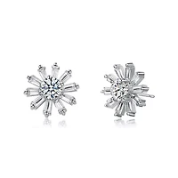 Lab Created White Gold Plated with Clear Cubic Zirconia Floral stud Earrings