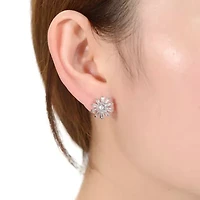 Lab Created White Gold Plated with Clear Cubic Zirconia Floral stud Earrings