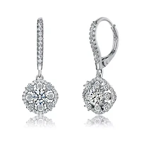 Lab Created Classic White Gold Plated Leverback Dangle Earrings