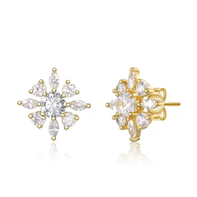 Lab Created 14K Gold Plated with Cubic Zirconia Christmas Snowflake Stud Earrings