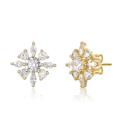 Lab Created 14K Gold Plated with Cubic Zirconia Christmas Snowflake Stud Earrings