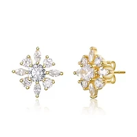 Lab Created 14K Gold Plated with Cubic Zirconia Christmas Snowflake Stud Earrings
