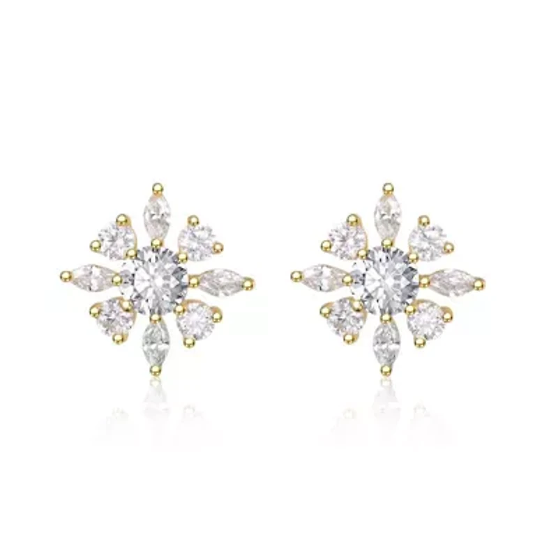 Lab Created 14K Gold Plated with Cubic Zirconia Christmas Snowflake Stud Earrings
