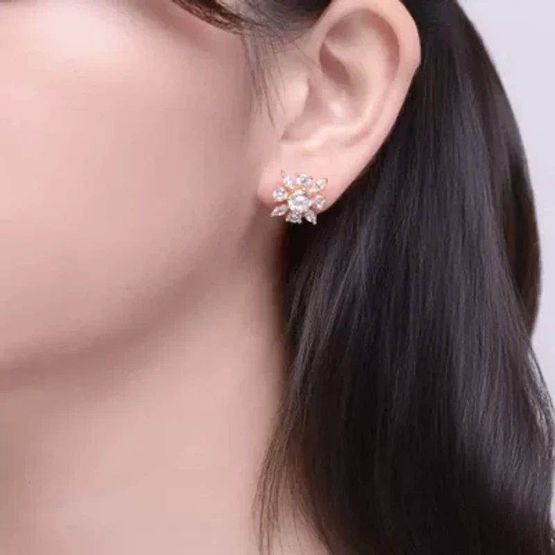 Lab Created 14K Gold Plated with Cubic Zirconia Christmas Snowflake Stud Earrings