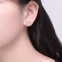 Lab Created 14K Gold Plated with Cubic Zirconia Round Reindeer Design Christmas Stud Earrings