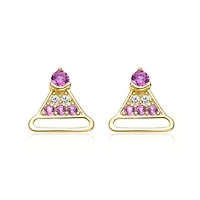 Lab Created 14K Gold Plated with Clear & Pink Cubic Zirconia Christmas Hat Stud Earrings