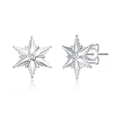 Lab Created White Gold Plated with Cubic Zirconia Snowflake Christmas Earrings