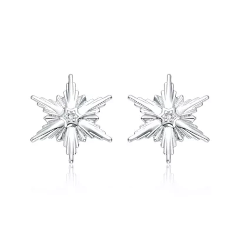 Lab Created White Gold Plated with Cubic Zirconia Snowflake Christmas Earrings