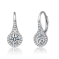 Lab Created White Gold Plated with Shimmering Clear Cubic Zirconia Halo Drop Earring