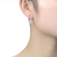 Lab Created White Gold Plated with Shimmering Clear Cubic Zirconia Halo Drop Earring