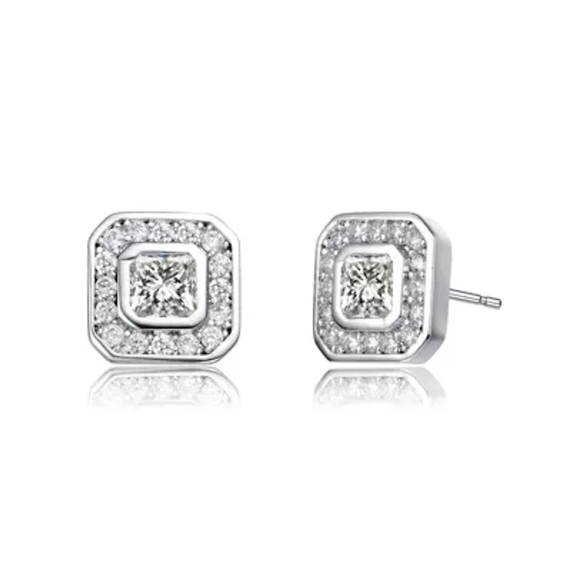 Lab Created White Gold Plated with Clear Cubic Zirconia Square Stud Earrings