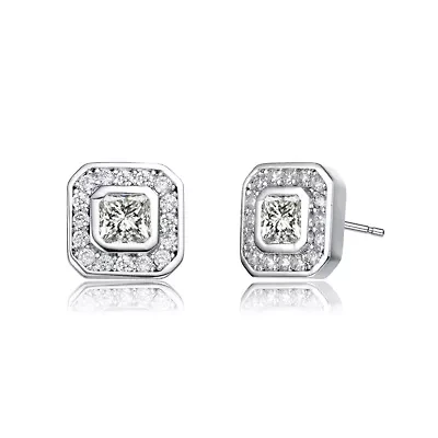 Lab Created White Gold Plated with Clear Cubic Zirconia Square Stud Earrings