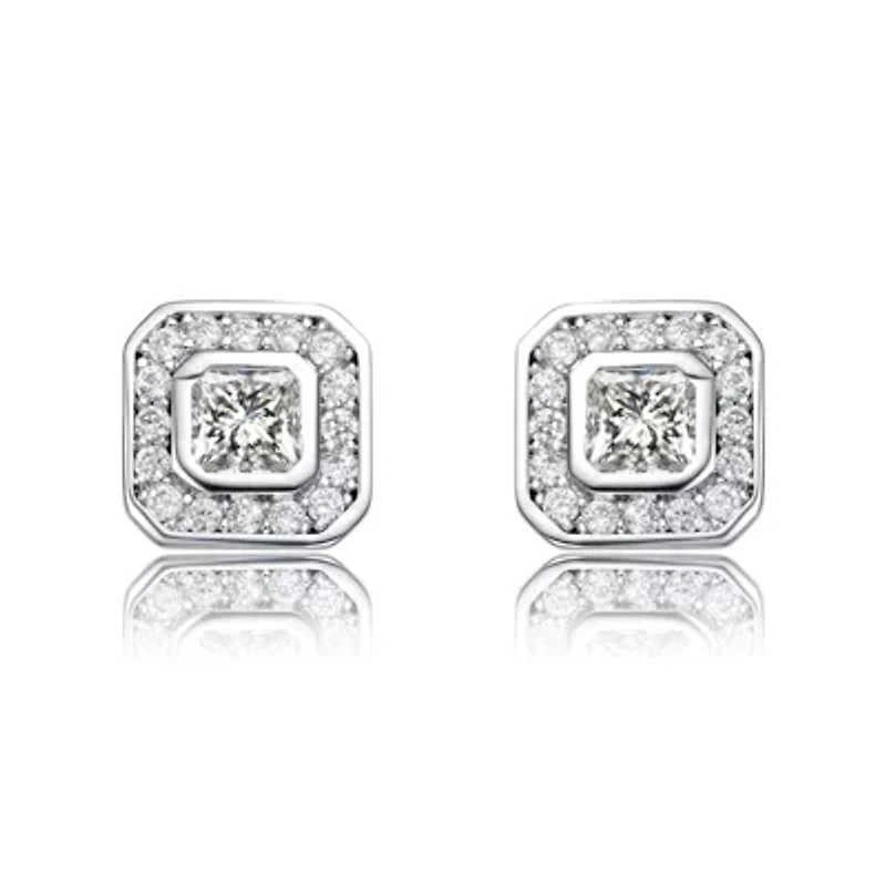 Lab Created White Gold Plated with Clear Cubic Zirconia Square Stud Earrings