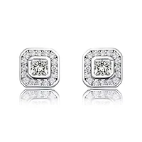 Lab Created White Gold Plated with Clear Cubic Zirconia Square Stud Earrings