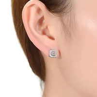 Lab Created White Gold Plated with Clear Cubic Zirconia Square Stud Earrings