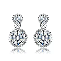 Lab Created White Gold Plated with Clear Cubic Zirconia Two-Stone Milgrain Dangle Drop Earrings