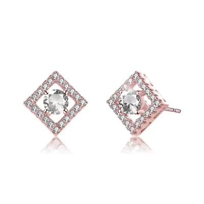 Lab Created 18K Rose Gold Plated with Clear Cubic Zirconia Stylish Halo Stud Earrings