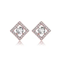 Lab Created 18K Rose Gold Plated with Clear Cubic Zirconia Stylish Halo Stud Earrings