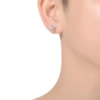 Lab Created 18K Rose Gold Plated with Clear Cubic Zirconia Stylish Halo Stud Earrings