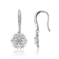 Lab Created White Gold Plated with Clear Cubic Zirconia Snowflake Cluster Wire Hooks Earrings