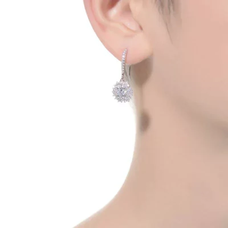 Lab Created White Gold Plated with Clear Cubic Zirconia Snowflake Cluster Wire Hooks Earrings
