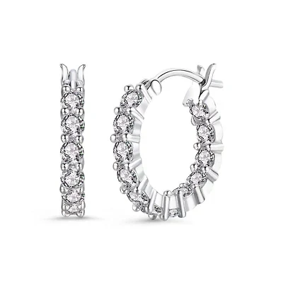 Lab Created Sterling Silver White Gold Plated with Clear Cubic Zirconia Inside-Out Round Chunky Hoop Earrings