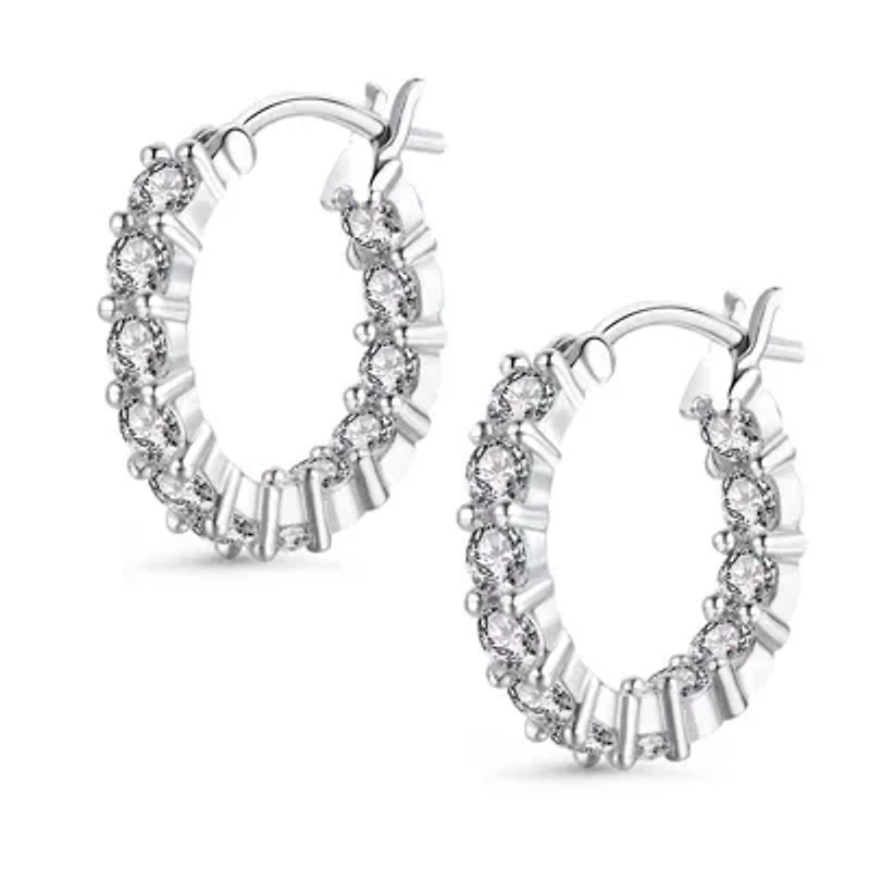 Lab Created Sterling Silver White Gold Plated with Clear Cubic Zirconia Inside-Out Round Chunky Hoop Earrings