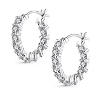 Lab Created Sterling Silver White Gold Plated with Clear Cubic Zirconia Inside-Out Round Chunky Hoop Earrings
