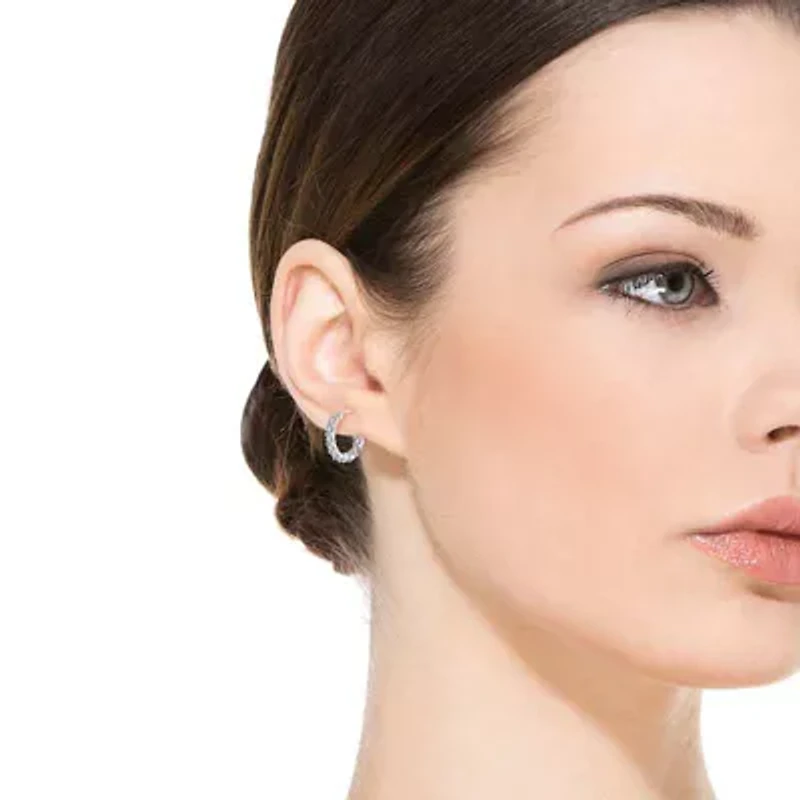 Lab Created Sterling Silver White Gold Plated with Clear Cubic Zirconia Inside-Out Round Chunky Hoop Earrings