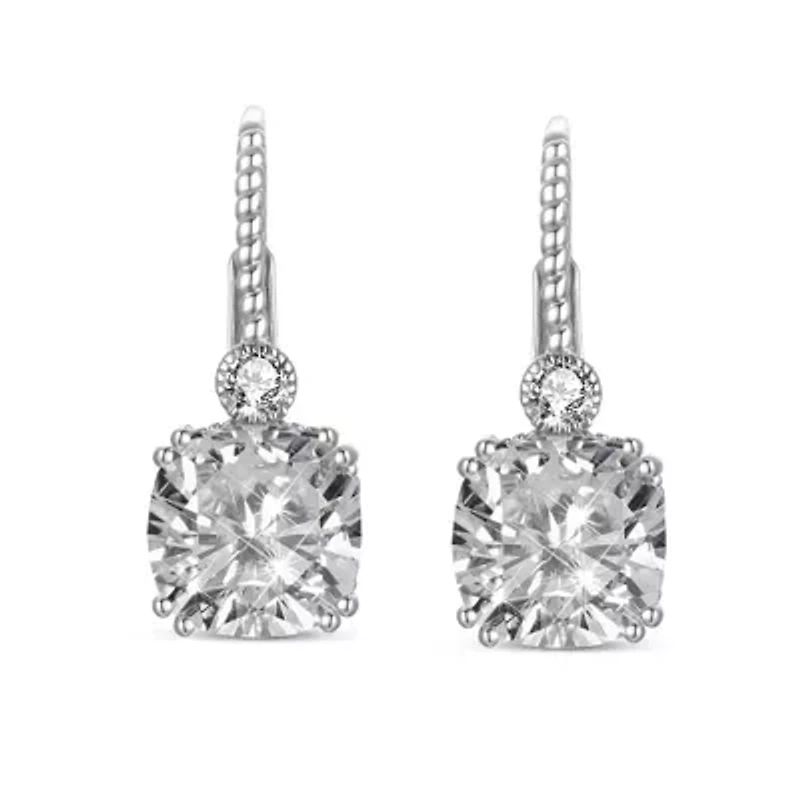 Lab Created Sterling Silver White Gold Plated with Sapphire Blue Cushion Geometric Stud Earrings
