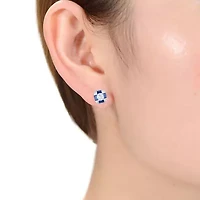 Lab Created Sterling Silver White Gold Plated with Sapphire Blue Cushion Geometric Stud Earrings