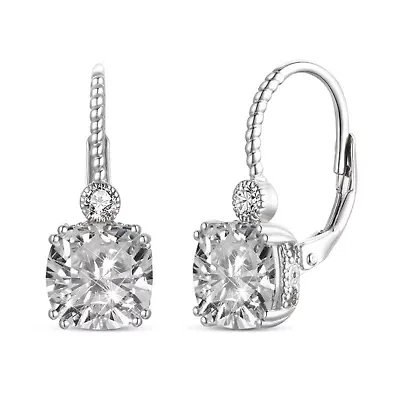 Lab Created Sterling Silver White Gold Plated with Clear Cubic Zirconia Leverback Drop Earrings