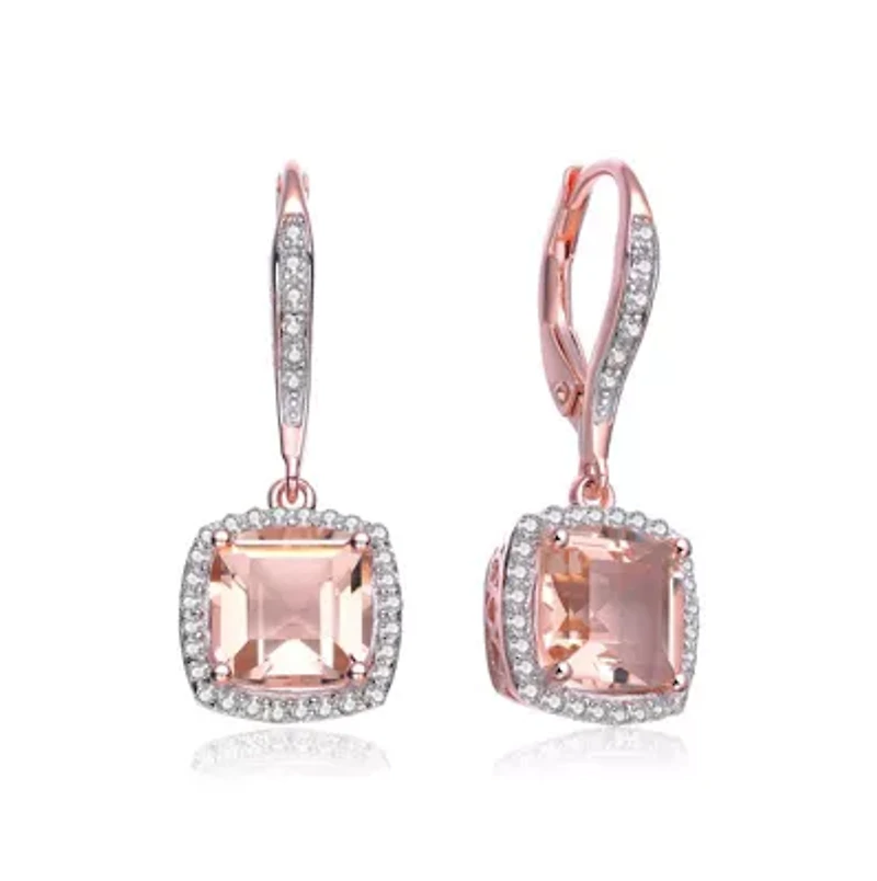 Lab Created Sterling Silver 18K Rose Gold Plated with Morganite Cubic Zirconia Drop Earrings