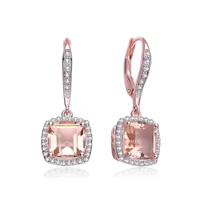 Lab Created Sterling Silver 18K Rose Gold Plated with Morganite Cubic Zirconia Drop Earrings
