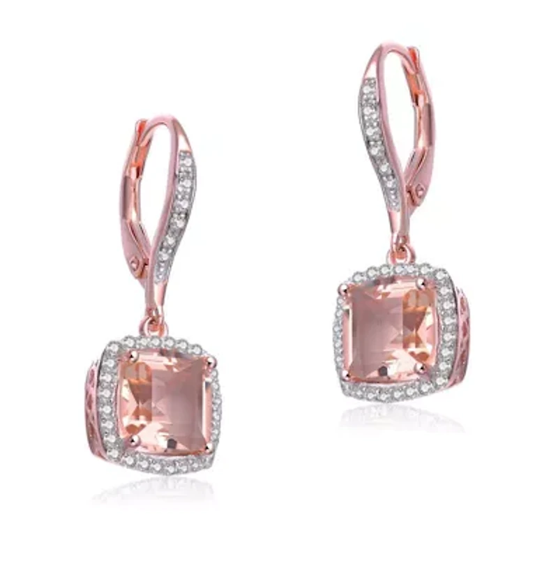 Lab Created Sterling Silver 18K Rose Gold Plated with Morganite Cubic Zirconia Drop Earrings
